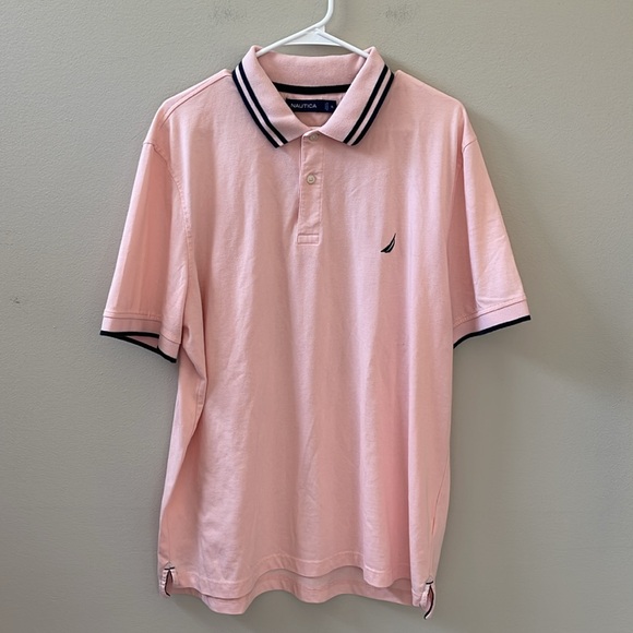 Nautica Men's Light Pink/Peach Golf Polo Shirt with Navy Blue Trim Sz XL - Picture 7 of 12